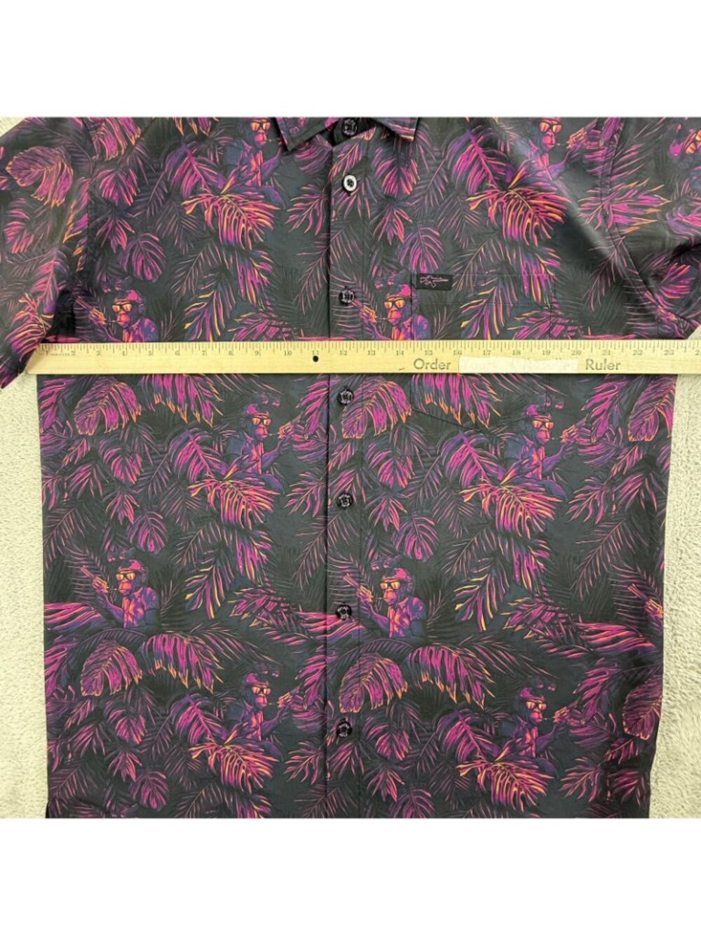 Retro Rifle Shirt Mens Large Chill Chimp Button Up Short Sleeve Tropical AOP - Picture 7 of 11